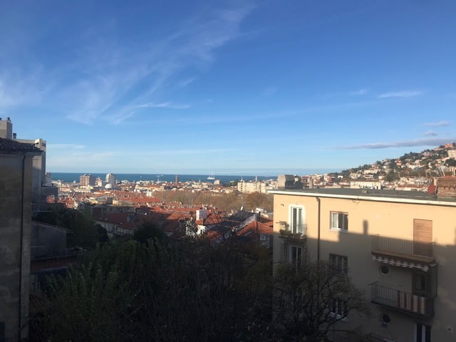 Panoramic view of Trieste and Adriatic Sea from a window